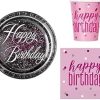 Glitz Foil Birthday Pink Combo of 128 - Plates : 32 ct Cups: 32 ct Napkins: 64 ct