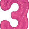 Pink Glitz Prismatic Number 3 Helium Foil Giant Balloon 86 cm / 34 inch