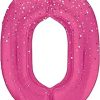 Pink Glitz Prismatic Number 0 Helium Foil Giant Balloon 86 cm / 34 inch