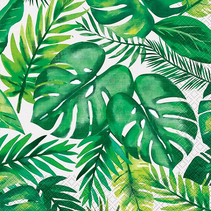 Tropical Leaves Summer Party-16 Count (Pack of 1), Paper Napkins