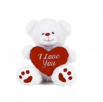 White Teddy Bear holding Red Heart with I Love You written on it (White, 8")