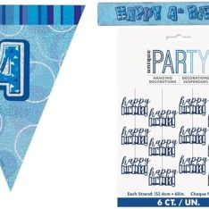Reusable Blue - Age 4 Birthday Number Bunting Banner – Hanging Party Decoration