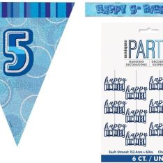 Reusable Blue - Age 5 Birthday Number Bunting Banner – Hanging Party Decoration