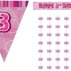 Reusable Pink - Age 3 Birthday Number Bunting Banner – Hanging Party Decoration
