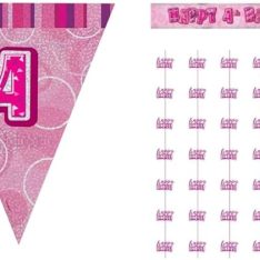 Reusable Pink Age 4 Birthday Number Bunting Banner – Hanging Party Decoration