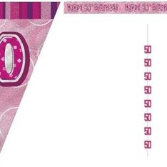 Reusable Pink - Age 50 Birthday Number Bunting Banner – Hanging Party Decoration
