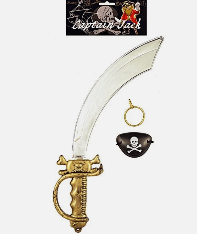 3pc Pirate Costume Set – Sword Cutlass Eyepatch Earring