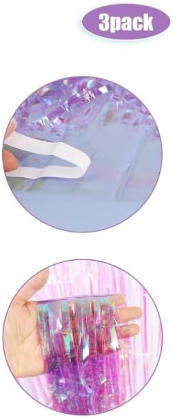 3pcs 2M X 1M Metallic Tinsel Curtains Aluminium Foil Flow Silk Curtain, Purple Iridescent - Image 4