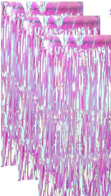 3pcs 2M X 1M Metallic Tinsel Curtains Aluminium Foil Flow Silk Curtain, Purple Iridescent - Image 2