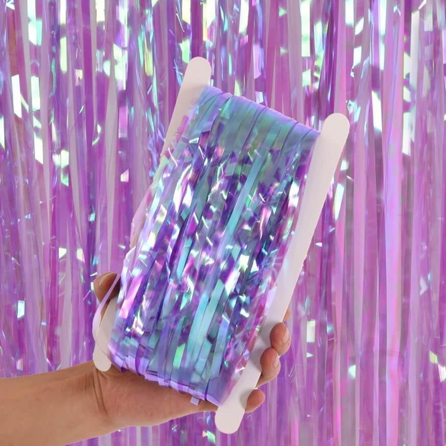 3pcs 2M X 1M Metallic Tinsel Curtains Aluminium Foil Flow Silk Curtain, Purple Iridescent - Image 3