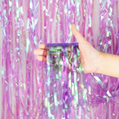 3pcs 2M X 1M Metallic Tinsel Curtains Aluminium Foil Flow Silk Curtain, Purple Iridescent