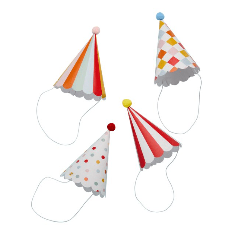 Circus Party Hats with Pom Poms – Pack of 8