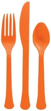 Orange Plastic Reusable Cutlery Set, Pack of 36 - Image 2