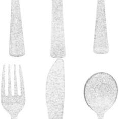 Silver Glittery Plastic Reusable Cutlery Set, Pack of 36