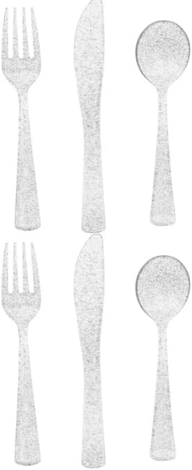 Silver Glittery Plastic Reusable Cutlery Set, Pack of 36