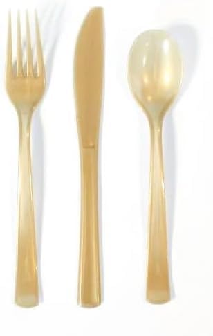 Gold Plastic Reusable Cutlery Set, Pack of 36 - Image 2
