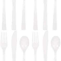 White Plastic Reusable Cutlery Set, Pack of 36