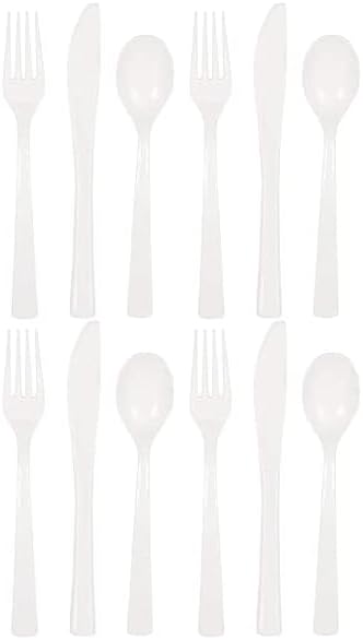 White Plastic Reusable Cutlery Set, Pack of 36