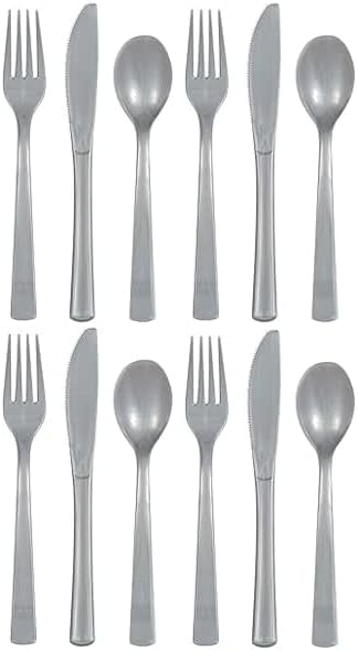Silver Plastic Reusable Cutlery Set, Pack of 36