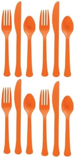 Orange Plastic Reusable Cutlery Set, Pack of 36