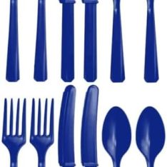 Blue Plastic Reusable Cutlery Set, Pack of 36