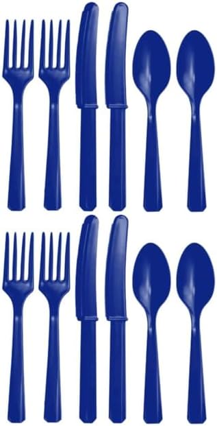 Blue Plastic Reusable Cutlery Set, Pack of 36