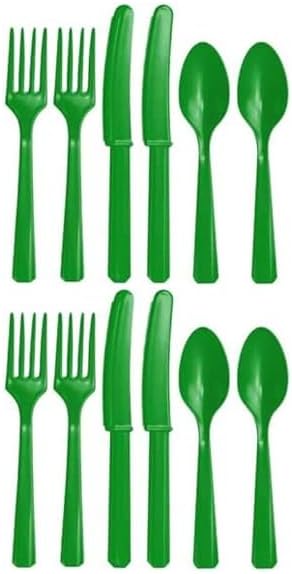 Green Plastic Reusable Cutlery Set, Pack of 36