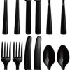Black Plastic Reusable Cutlery Set, Pack of 36