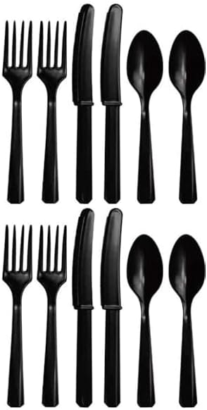 Black Plastic Reusable Cutlery Set, Pack of 36
