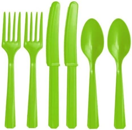Lime Green Plastic Reusable Cutlery Set, Pack of 36 - Image 2