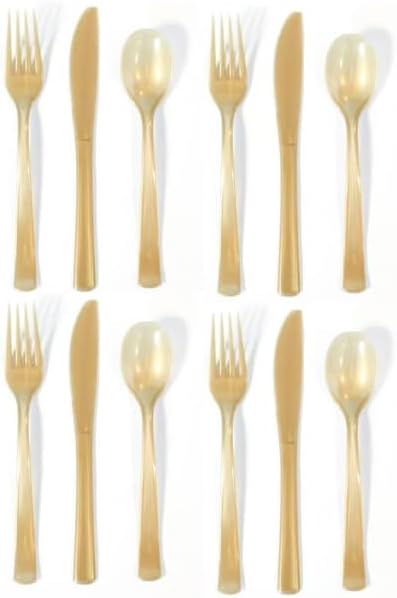Gold Plastic Reusable Cutlery Set, Pack of 36