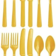 Yellow Plastic Reusable Cutlery Set, Pack of 36