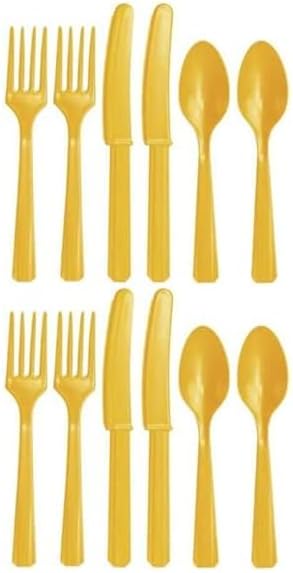 Yellow Plastic Reusable Cutlery Set, Pack of 36