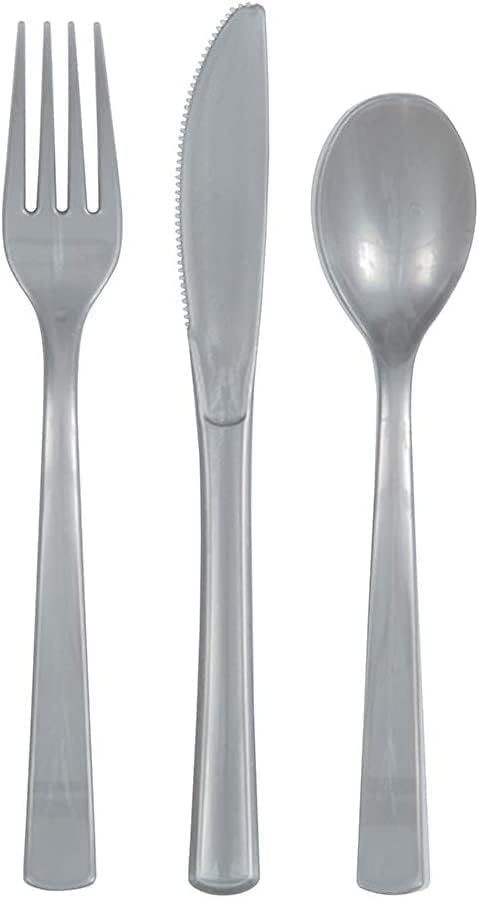Silver Plastic Reusable Cutlery Set, Pack of 36 - Image 2