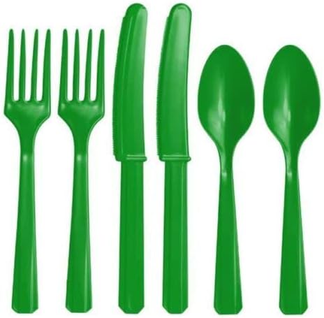 Green Plastic Reusable Cutlery Set, Pack of 36 - Image 2