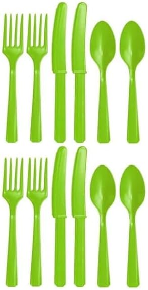 Lime Green Plastic Reusable Cutlery Set, Pack of 36