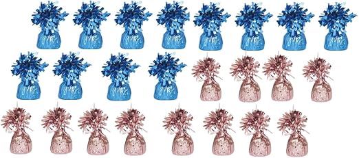 24 x Baby Blue & Baby Pink Helium Latex Balloon Weight with Ribbon Roll