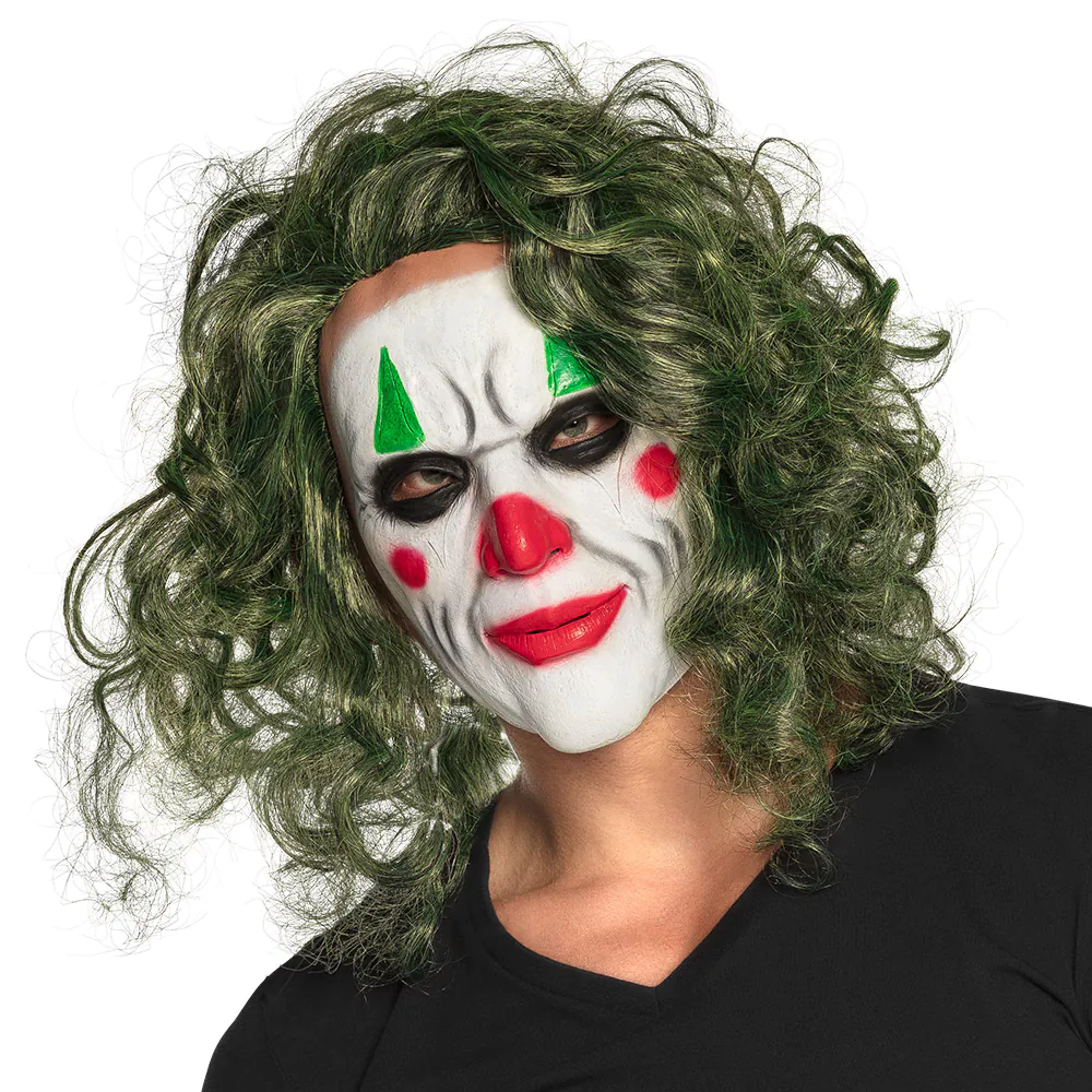 “The Villain” Latex Clown Mask (with Green Hair)