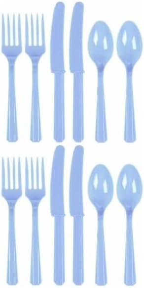 Baby blue Plastic Reusable Cutlery Set, Pack of 36