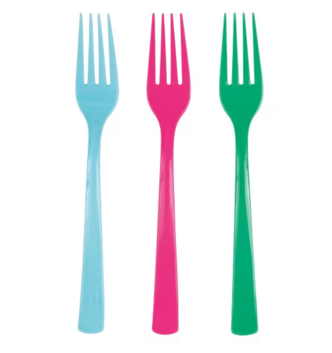 Pack of 18 Assorted Colours Plastic Forks