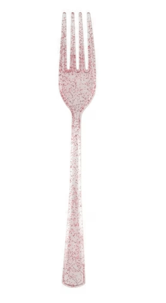 Pack of 18 Assorted Pink with Multicolor Glitter Plastic Forks