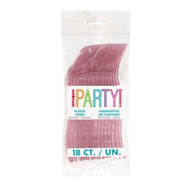 Pack of 18 Assorted Pink with Multicolor Glitter Plastic Forks - Image 2
