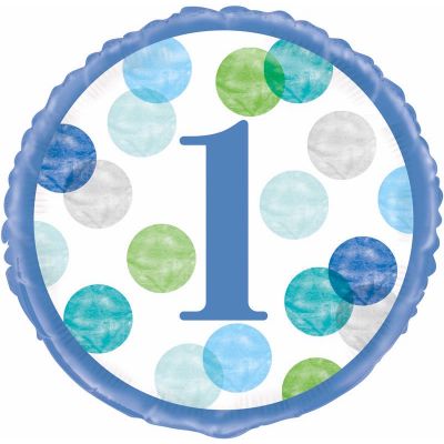 Blue Dots 1st Birthday Foil Balloon