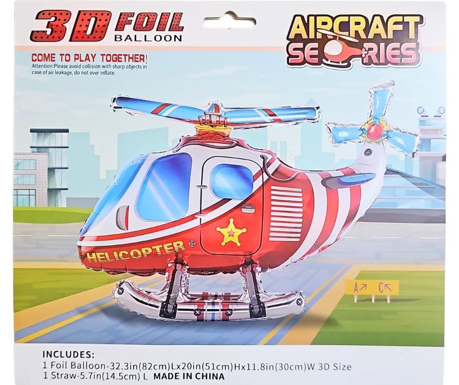 11.8inch Self standing Red Helicopter Foil Balloon - Image 3