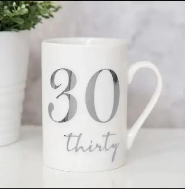China Mug with Silver Foil Number – 30th Thirty 30 Birthday