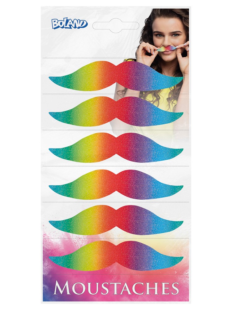 Set of 6 Rainbow Moustache