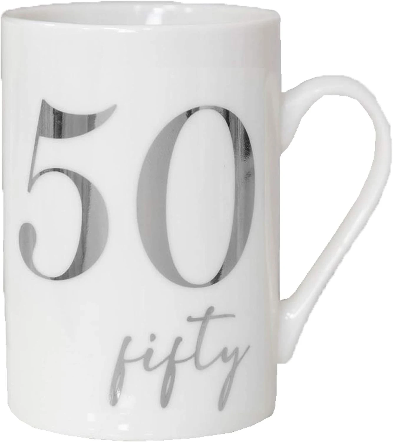 China Mug with Silver Foil Number – 50th Fifty 50 Birthday