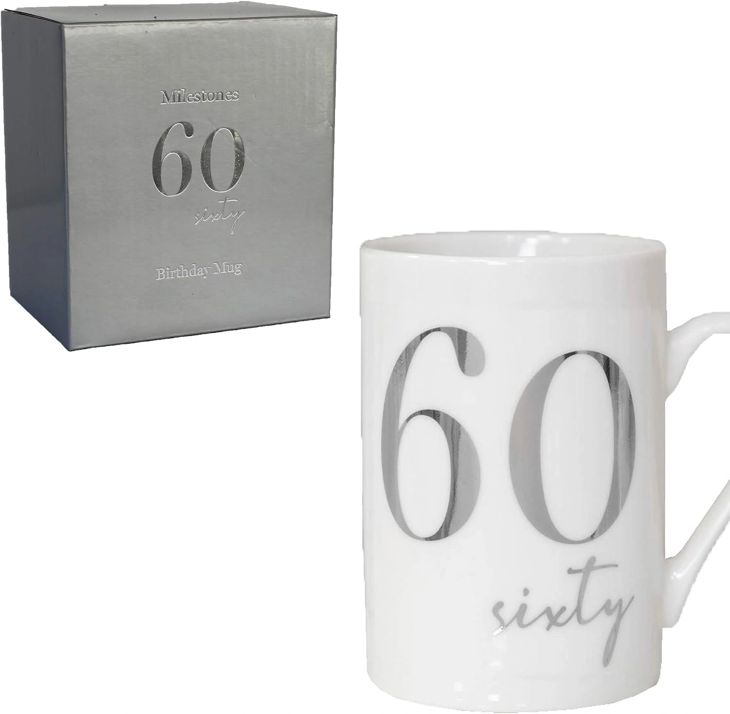 China Mug with Silver Foil Number - 60th Sixty 60 Birthday - Image 2