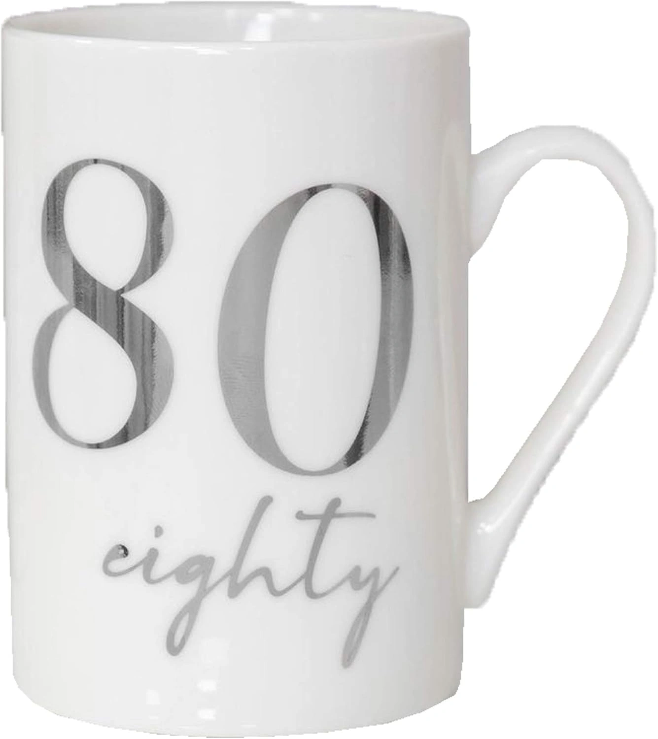 China Mug with Silver Foil Number – 80th Eighty 80 Birthday