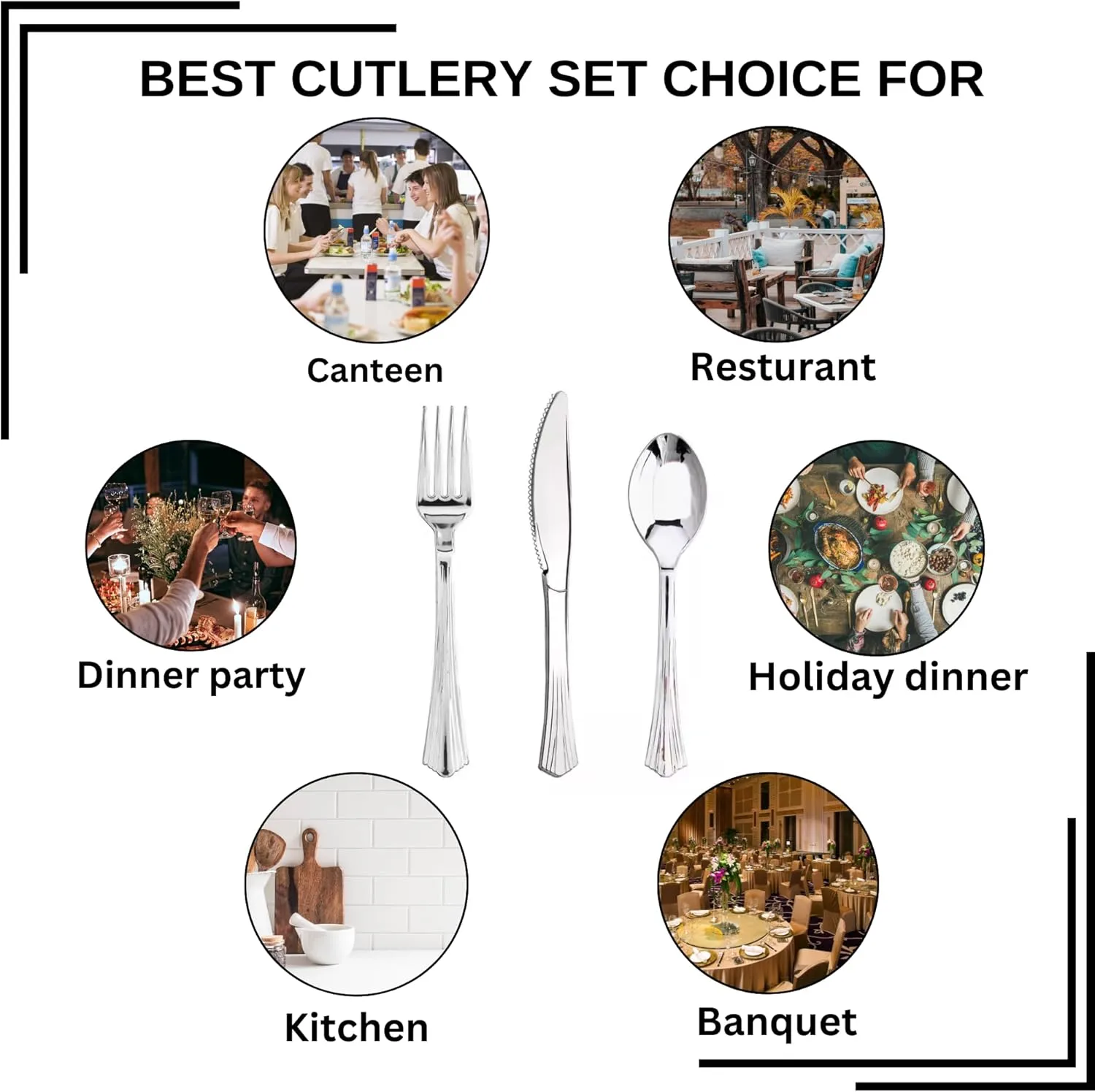 Metallic Silver Plastic Cutlery Set for 6 Guests (18 Pieces) - Image 4